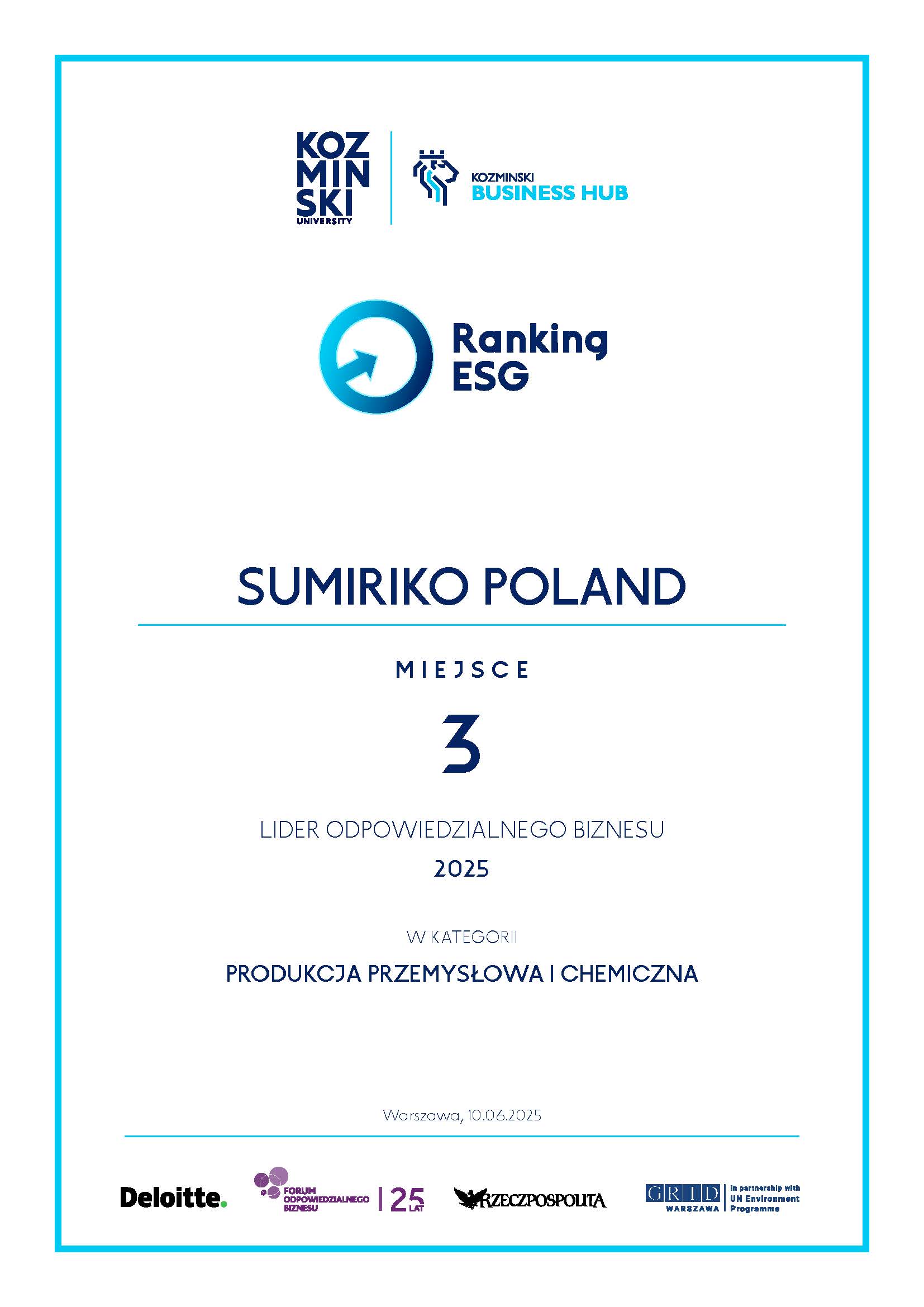 SumiRiko Poland on the podium in the industry classification of the "ESG Ranking. Responsible Management" in 2025.