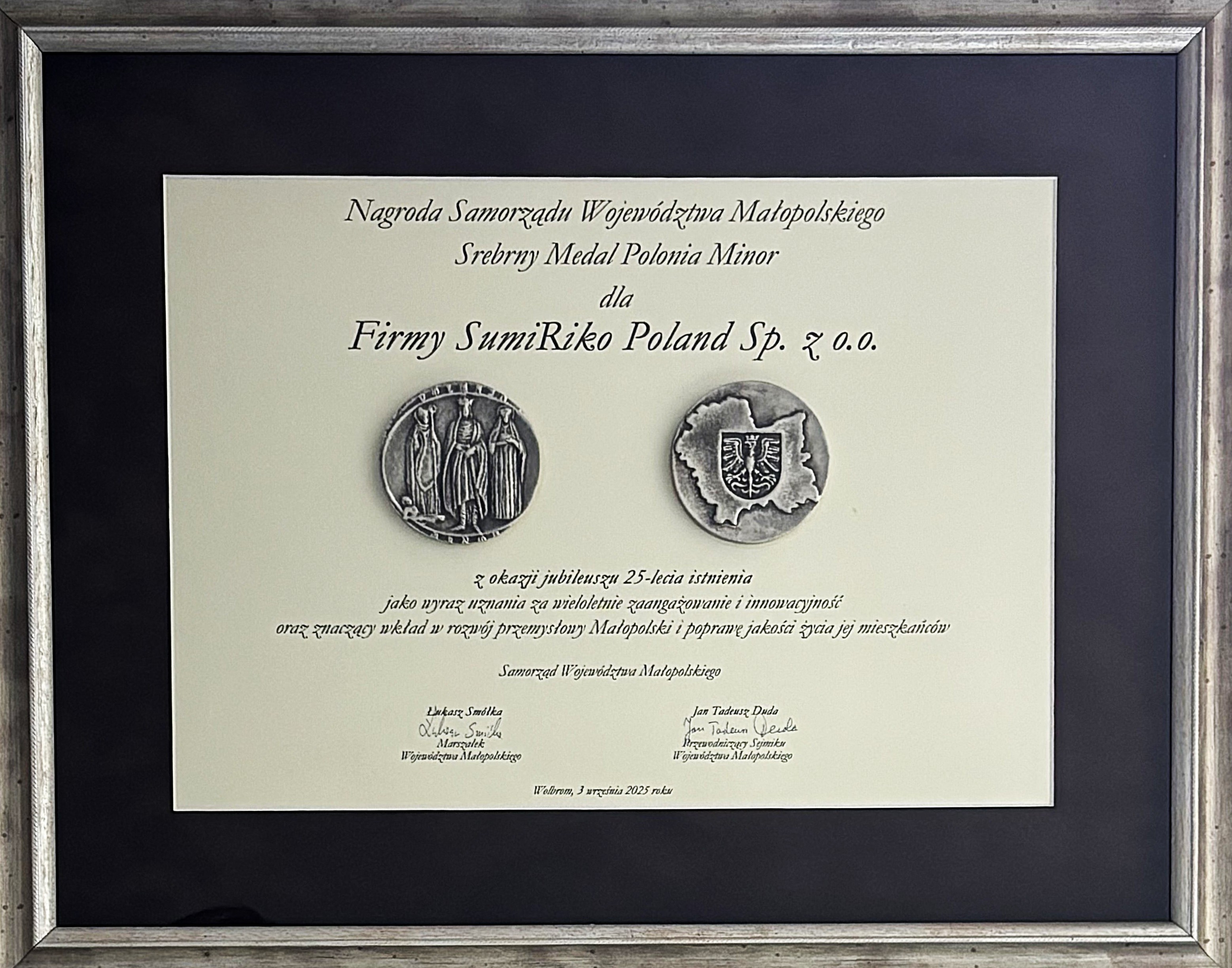 Medal Polonia Minor dla SumiRiko Poland Sp. z o.o.